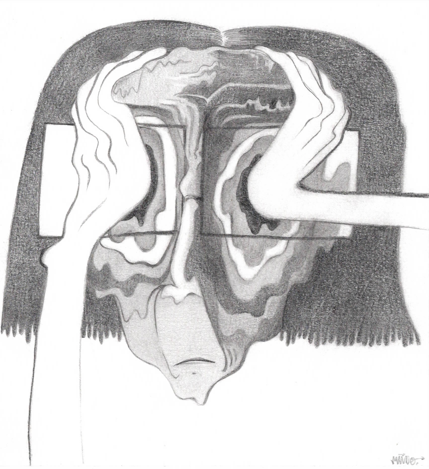 Œuvre intitulée Le réel réalisée en 2022, dessin au crayon graphite sur papier mesurant 16x15 cm.